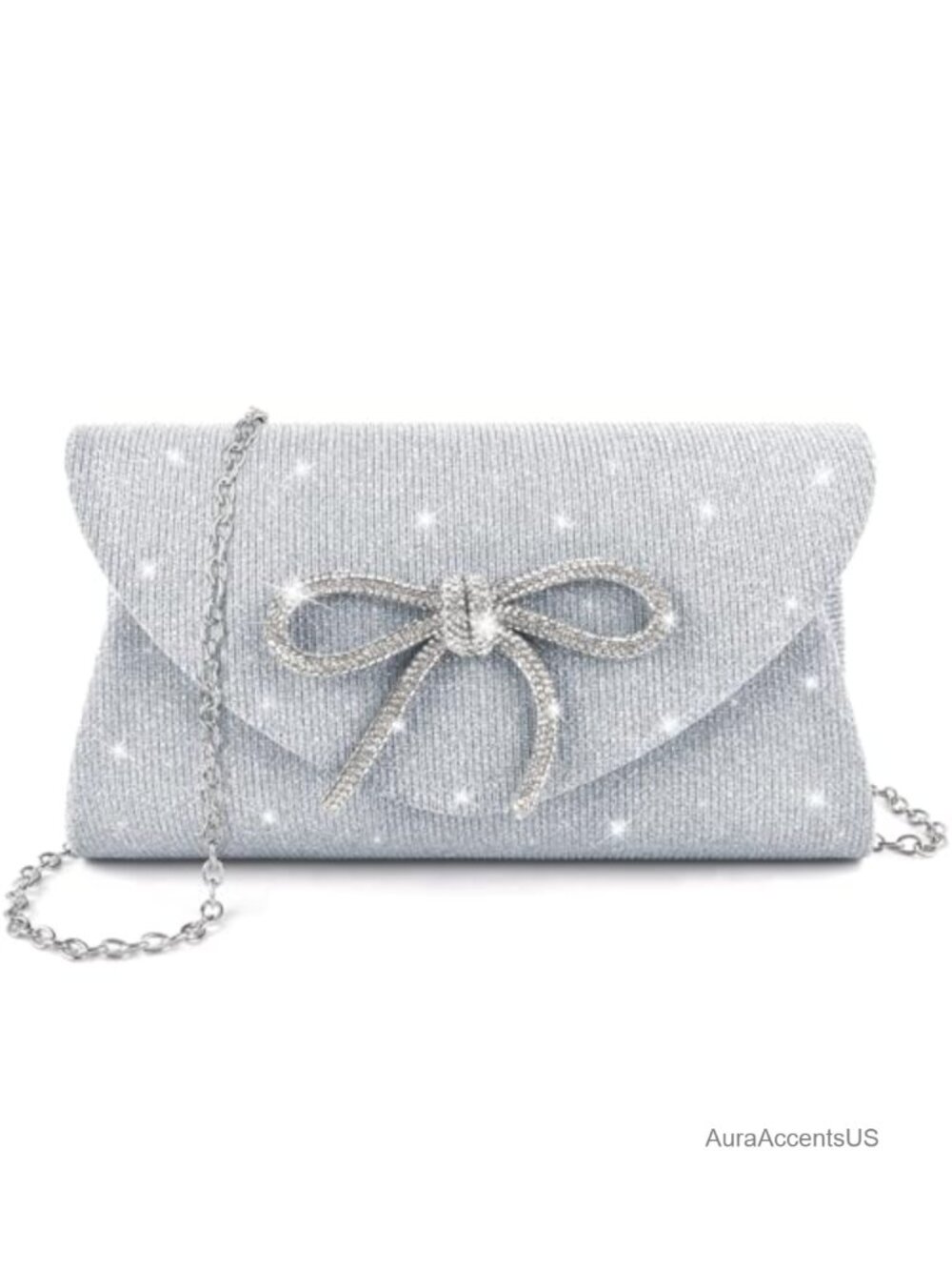 Sparkly Envelope Evening Bag Clutch with Detachable Chain